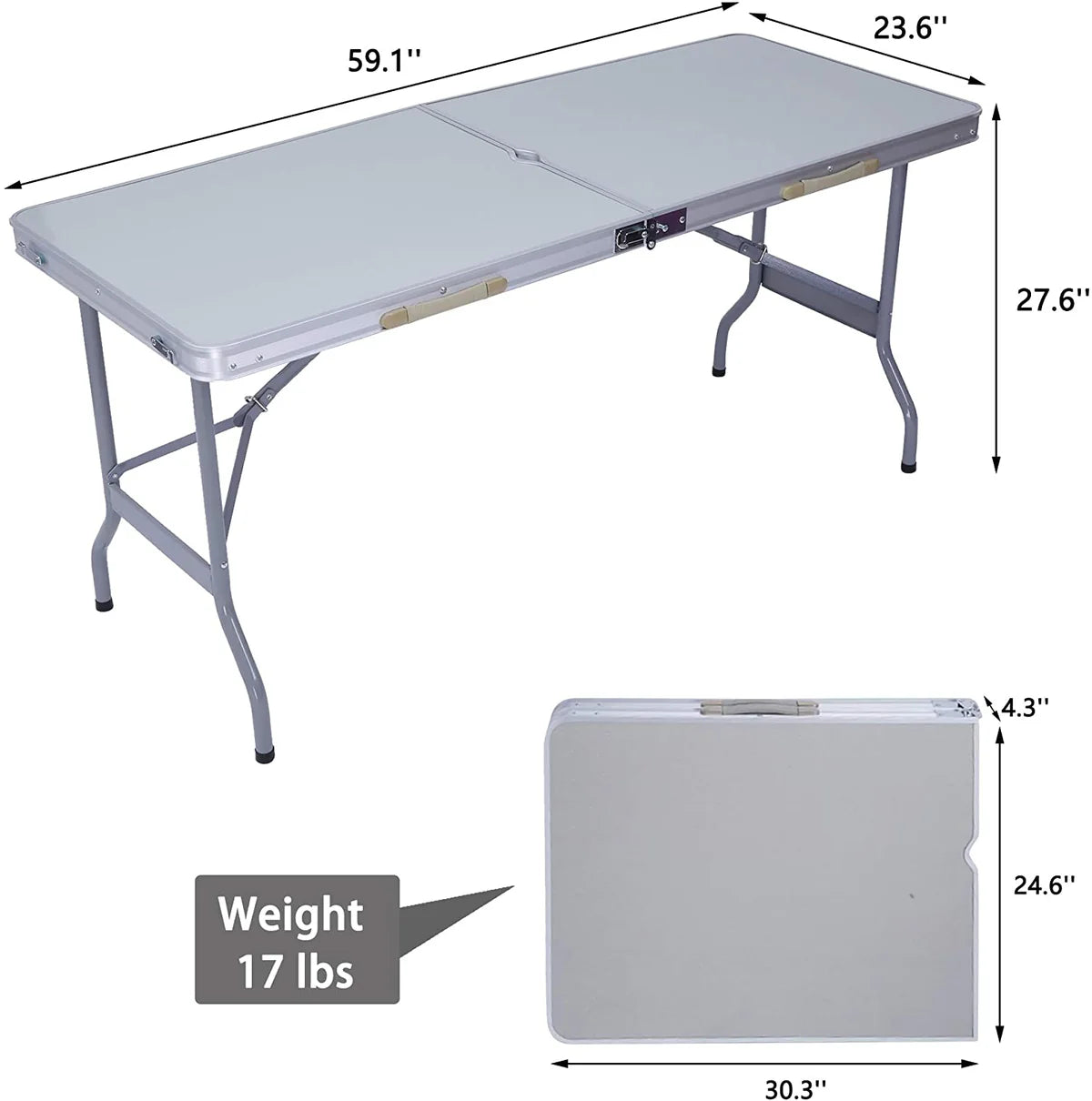 CLG Store | Portable Folding Camping Table 5 Ft Lightweight Table Suitcase Picnic Table with Umbrella Hole