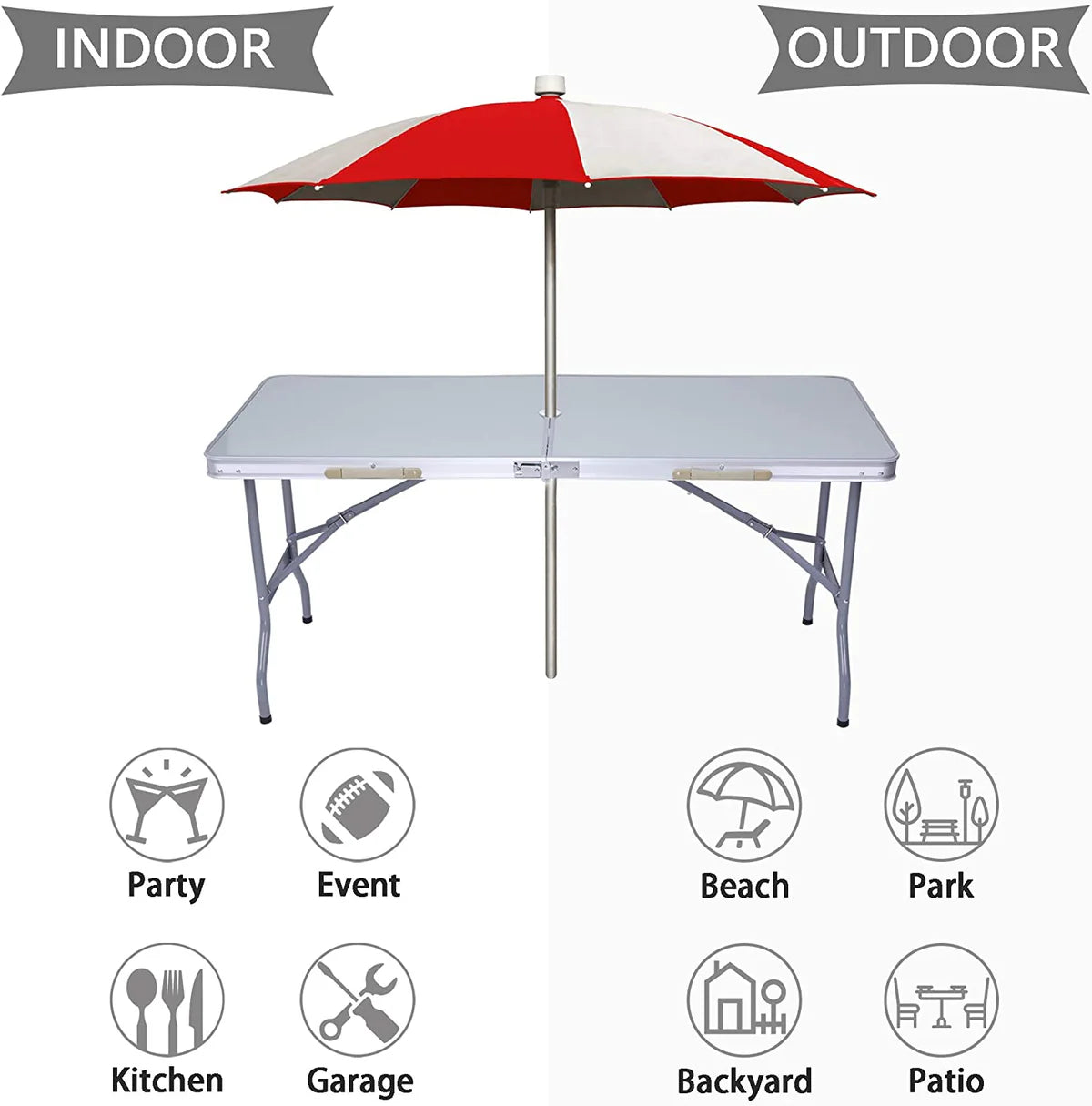 CLG Store | Portable Folding Camping Table 5 Ft Lightweight Table Suitcase Picnic Table with Umbrella Hole