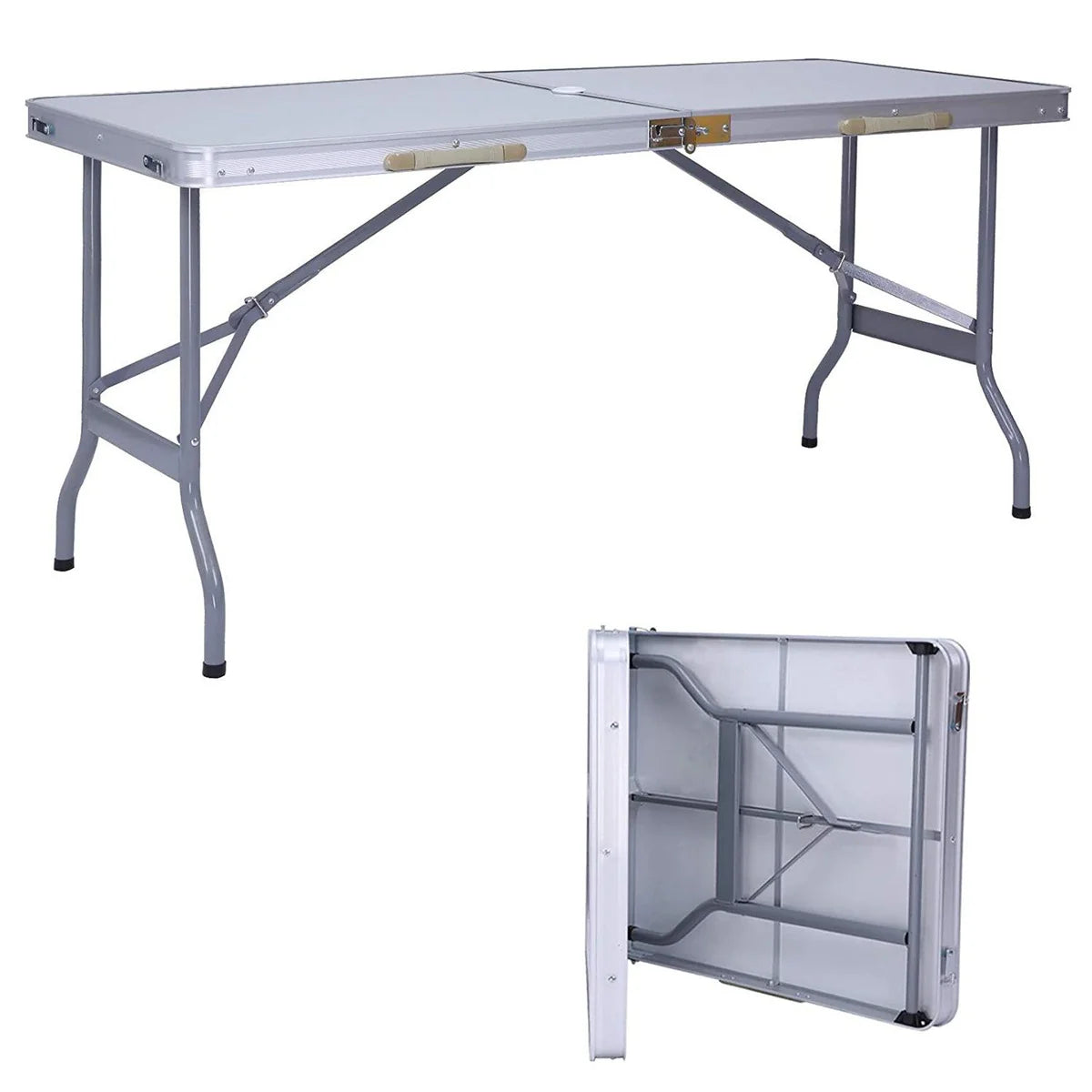 CLG Store | Portable Folding Camping Table 5 Ft Lightweight Table Suitcase Picnic Table with Umbrella Hole
